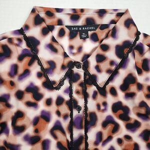 Zac And Rachel Animal Print Blouse Lace Trim Collared Button Up Shirt Top XL